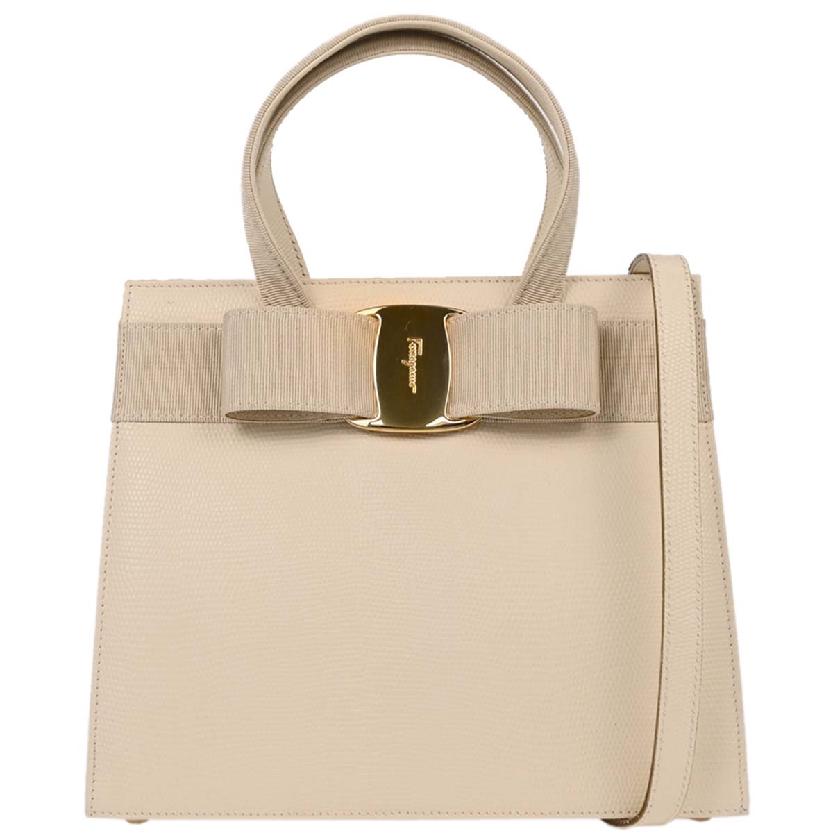 Salvatore Ferragamo * White LeaVara Bow 2way Shoulder Handbag