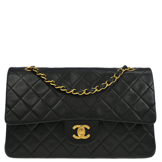 Chanel 1994-1996 Black Lambskin Medium Classic Double Flap Shoulder Bag
