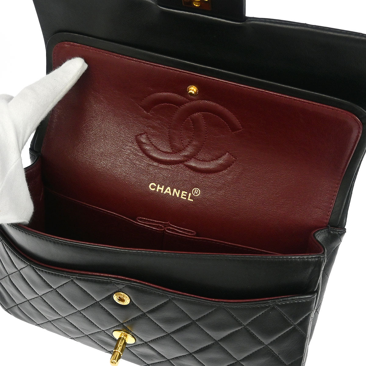 Chanel 1994-1996 Black Lambskin Medium Classic Double Flap Shoulder Bag