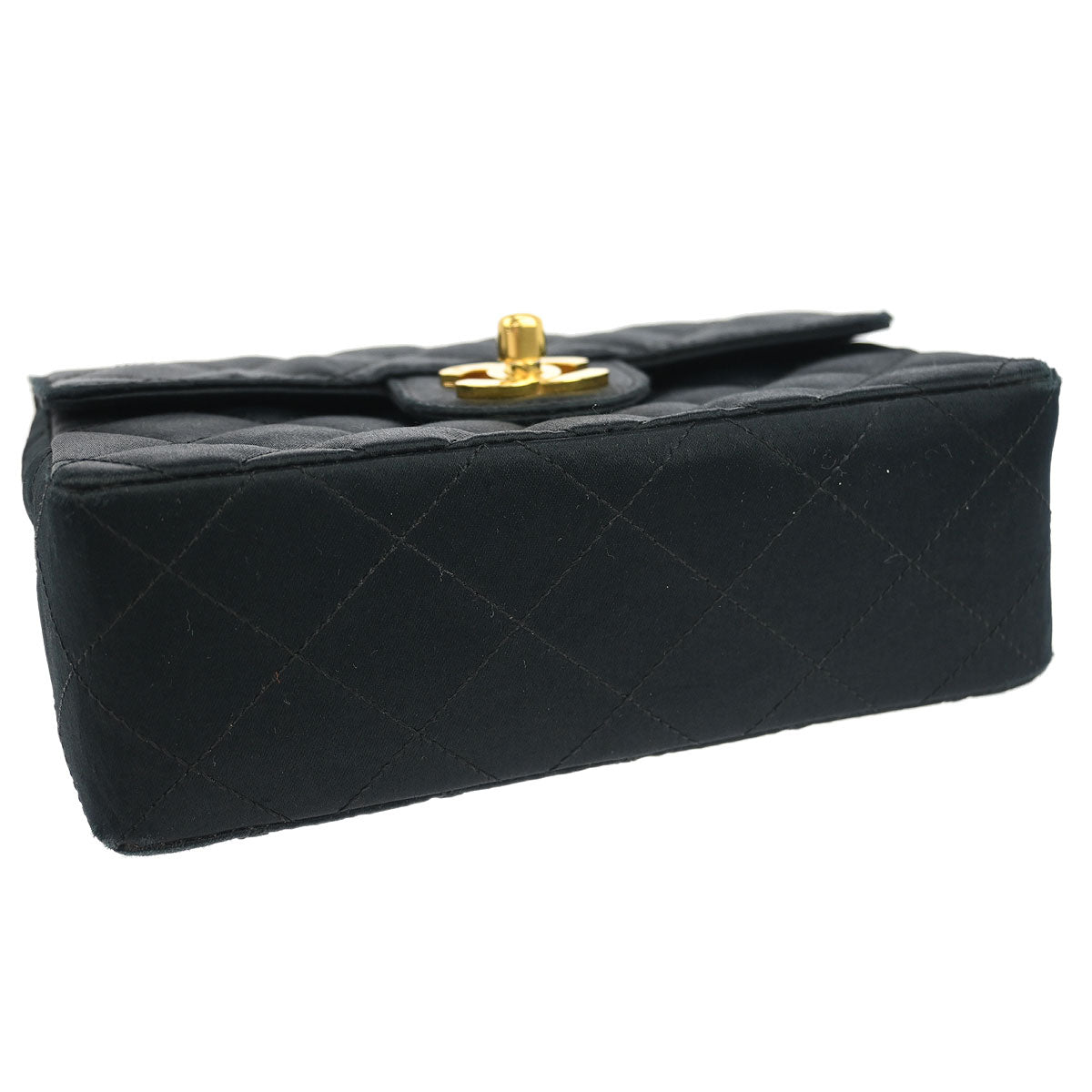 Chanel 1989-1991 Black Satin Mini Classic Square Flap Shoulder Bag