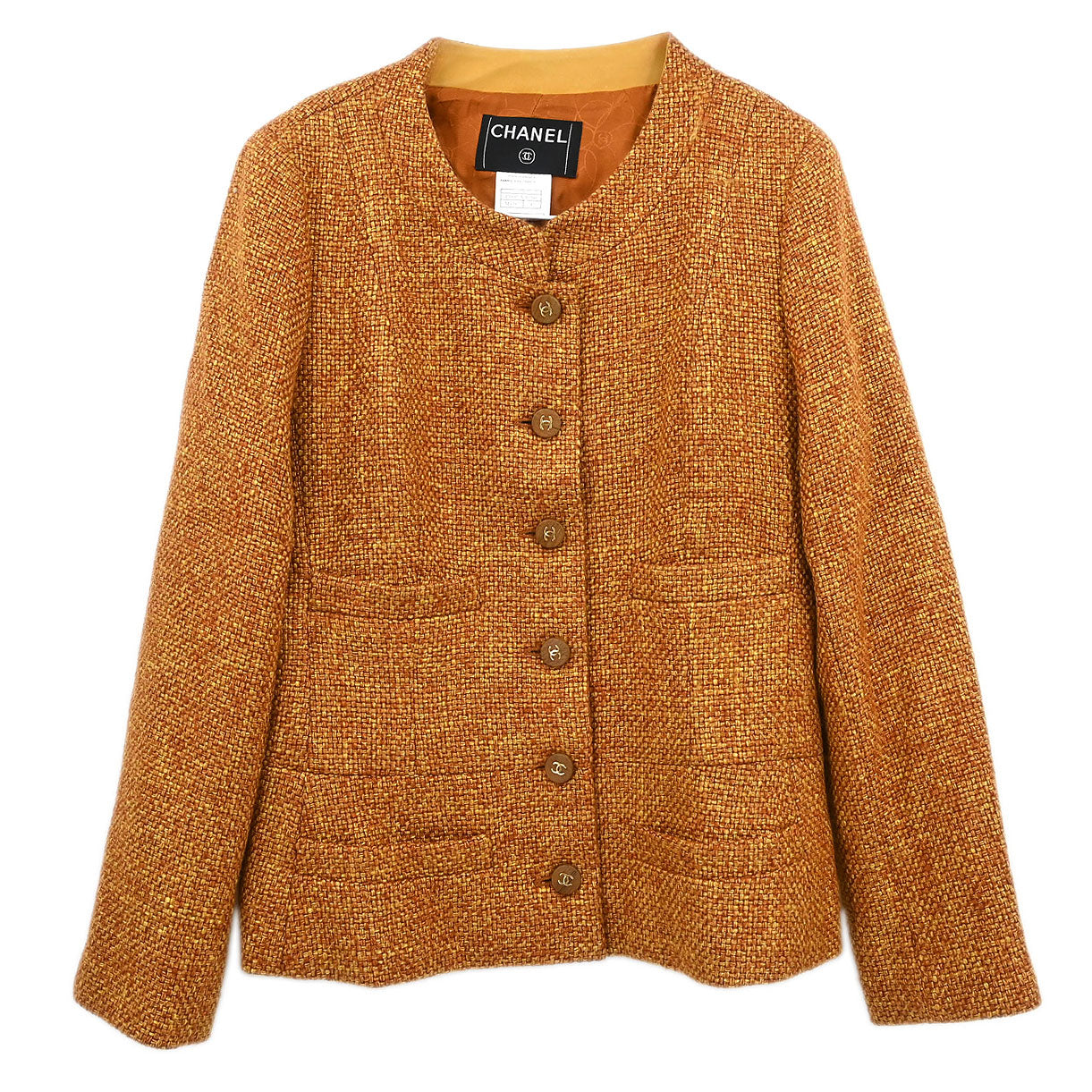 Chanel 2001 Single Breasted Collarless Jacket Brown 01A #42