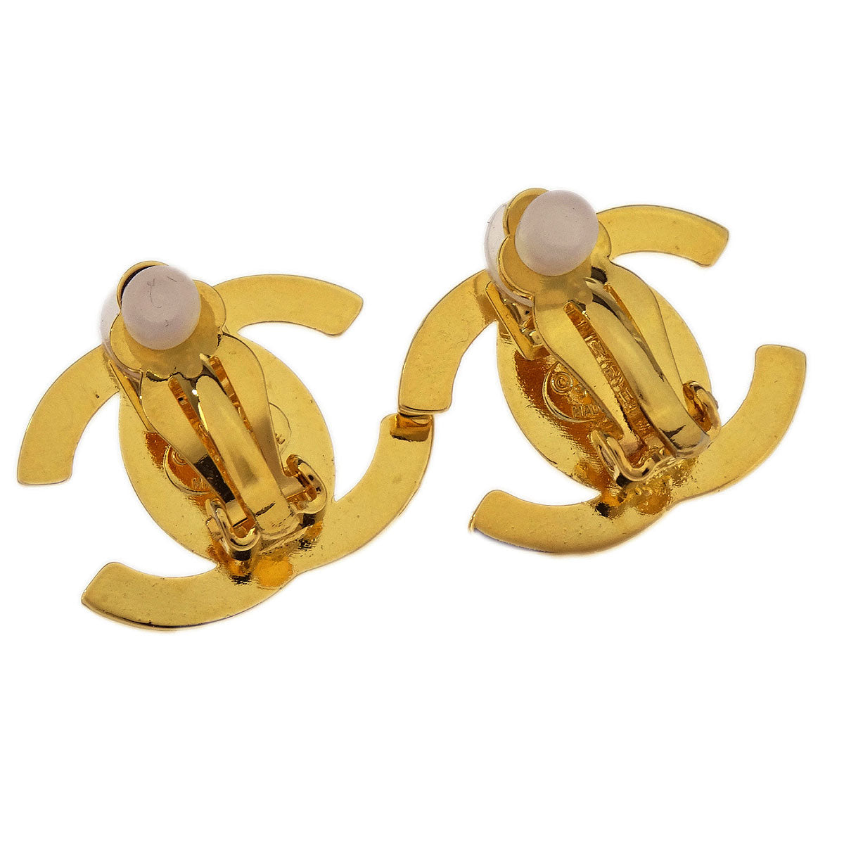 Chanel CC Turnlock Rhinestone Earrings Clip-On Gold Small 96A
