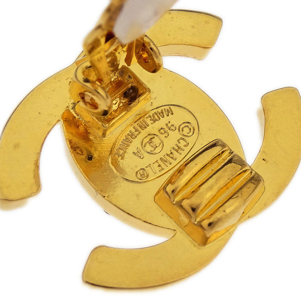 Chanel CC Turnlock Rhinestone Earrings Clip-On Gold Small 96A