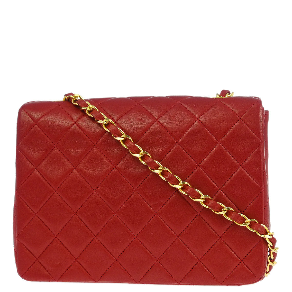 Chanel 1989-1991 Red Lambskin Classic Square Flap Shoulder Bag