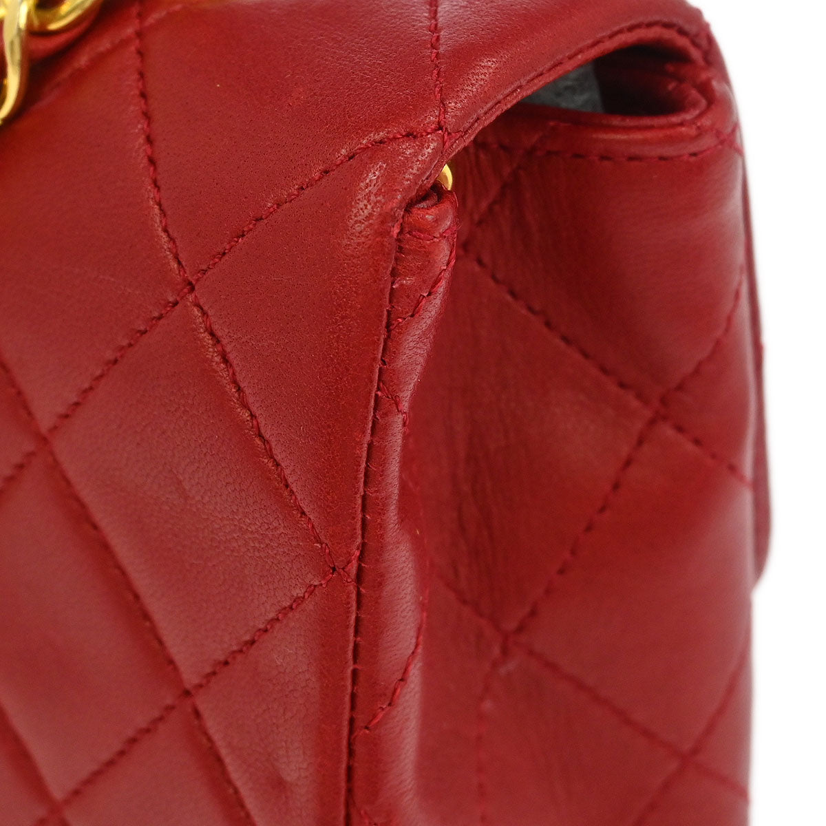 Chanel 1989-1991 Red Lambskin Classic Square Flap Shoulder Bag