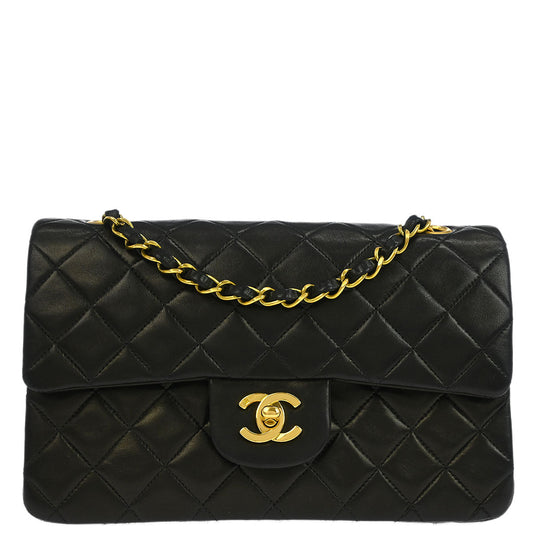 Chanel 1994-1996 Black Lambskin Small Classic Double Flap Shoulder Bag