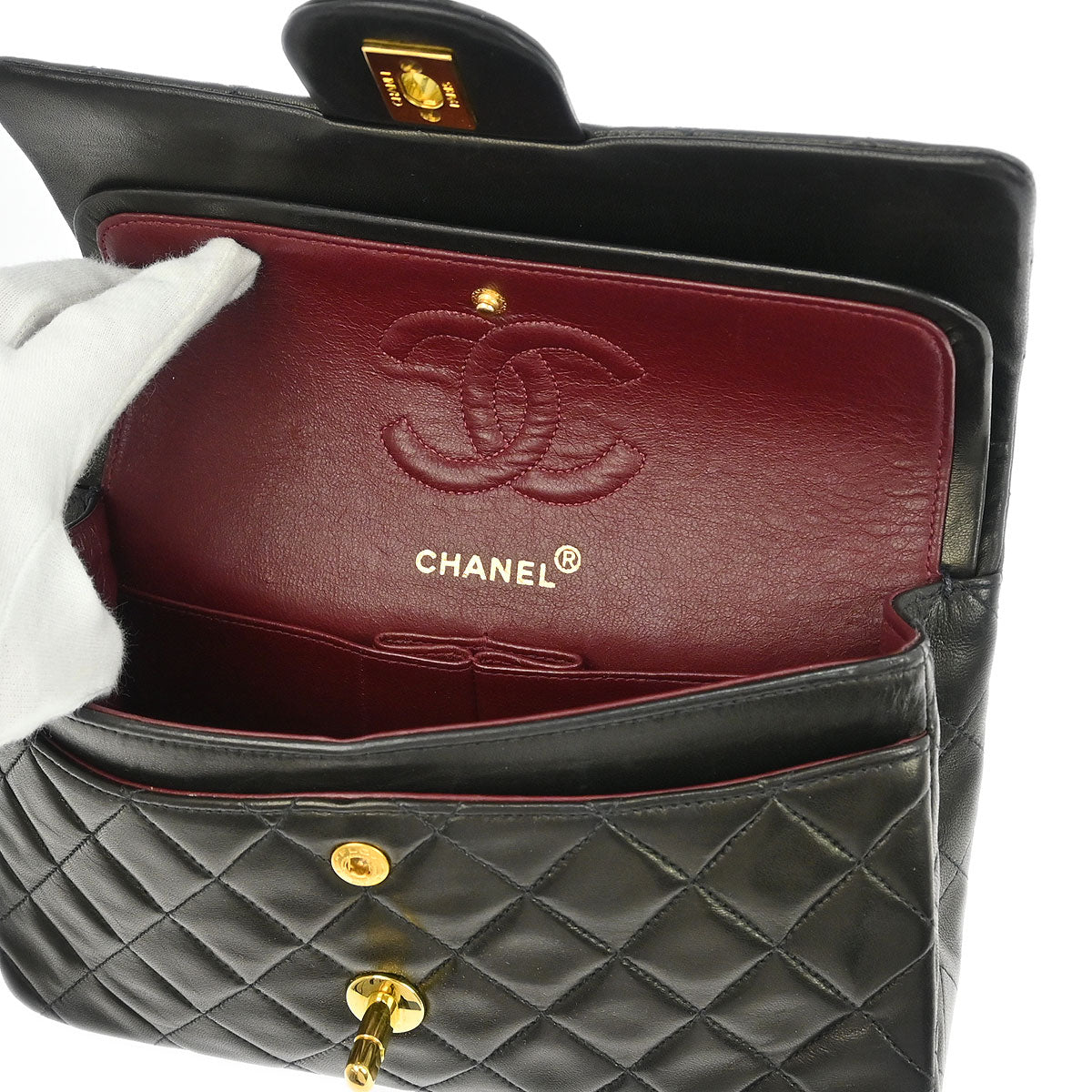 Chanel 1994-1996 Black Lambskin Small Classic Double Flap Shoulder Bag