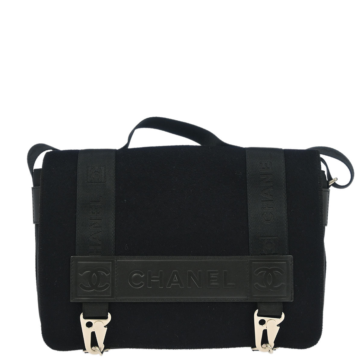 Chanel 2005-2006 Black Felt Nylon Sport Line 2way Shoulder Handbag