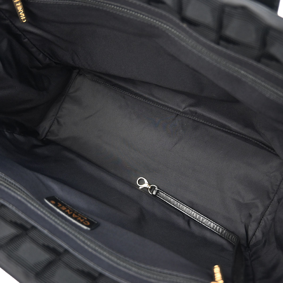 Chanel Black Jacquard Nylon Travel Line Tote Handbag