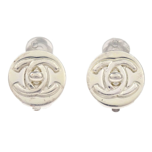 Chanel Turnlock Button Earrings Clip-On Silver 97A