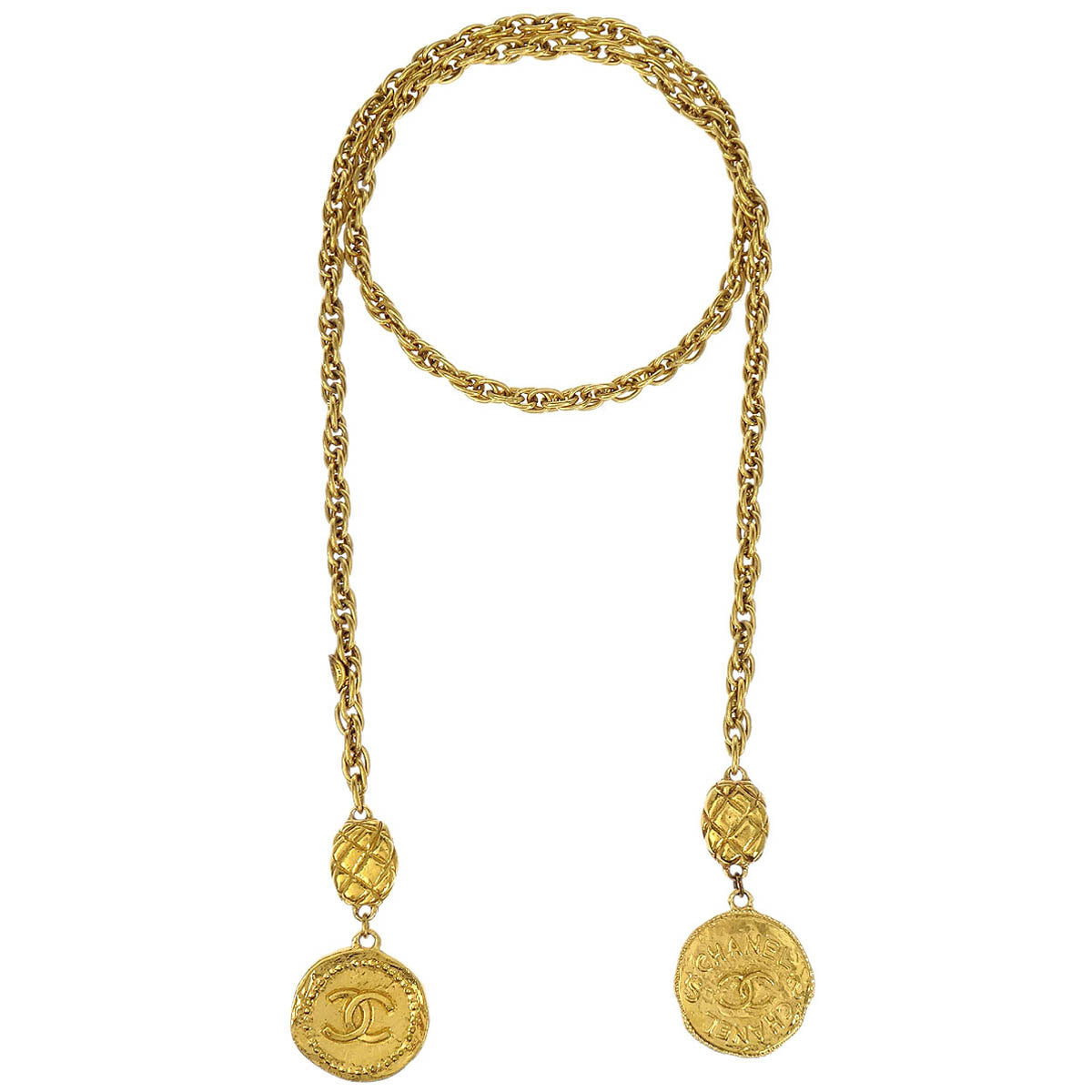 Chanel Medallion Gold Chain Pendant Necklace