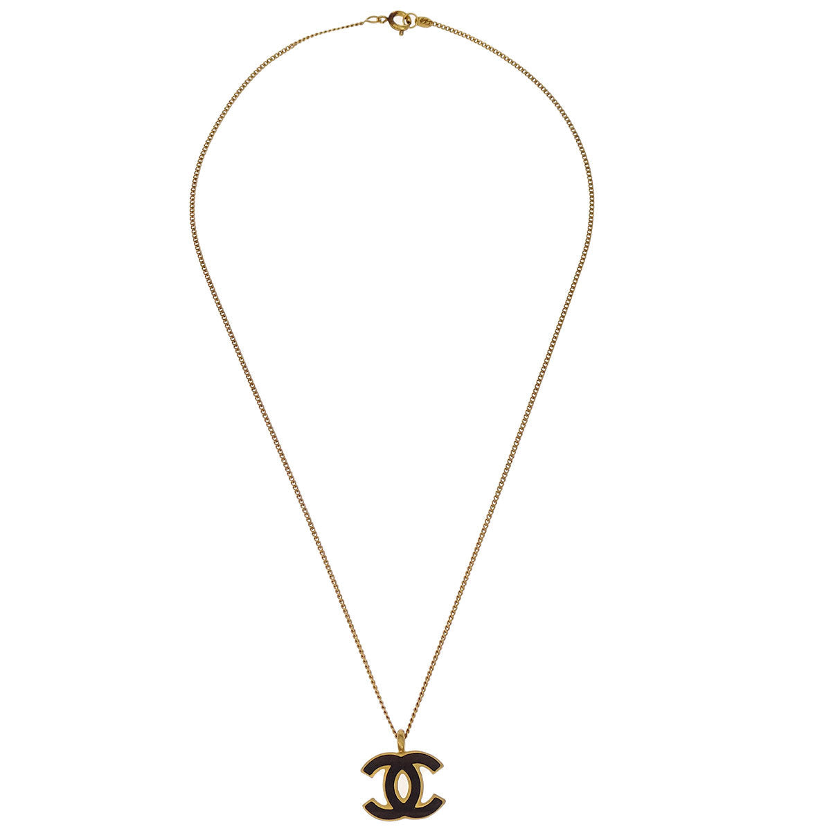 Chanel CC Chain Necklace Pendant Gold Black 01A