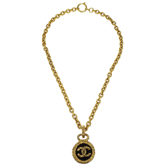 Chanel Medallion Gold Chain Pendant Necklace 93A