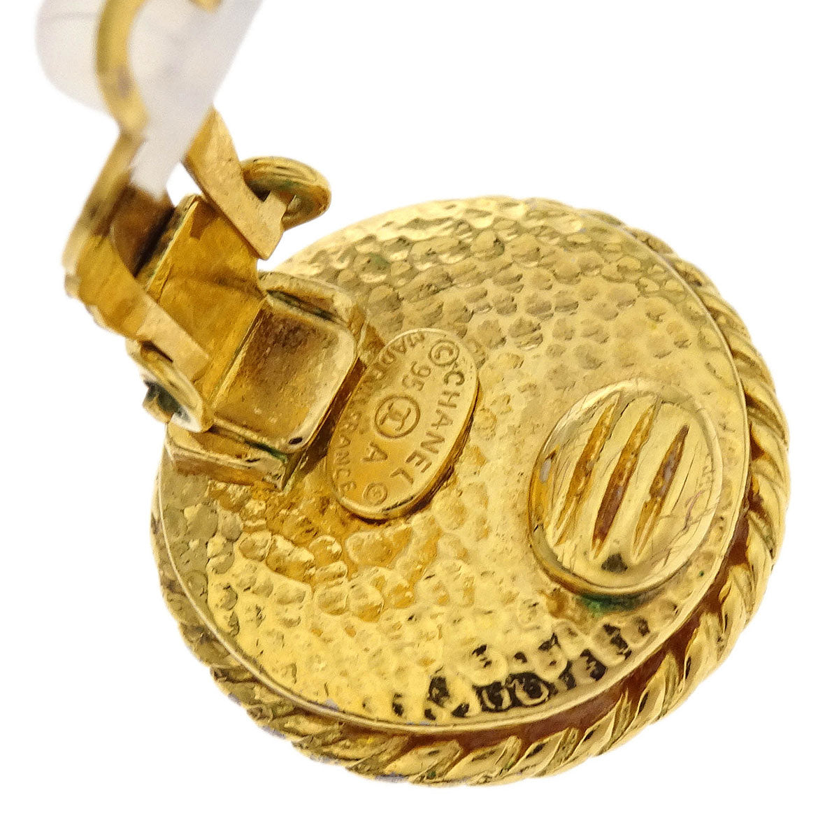 Chanel Earrings Clip-On Button Costume Pearl Gold 95A