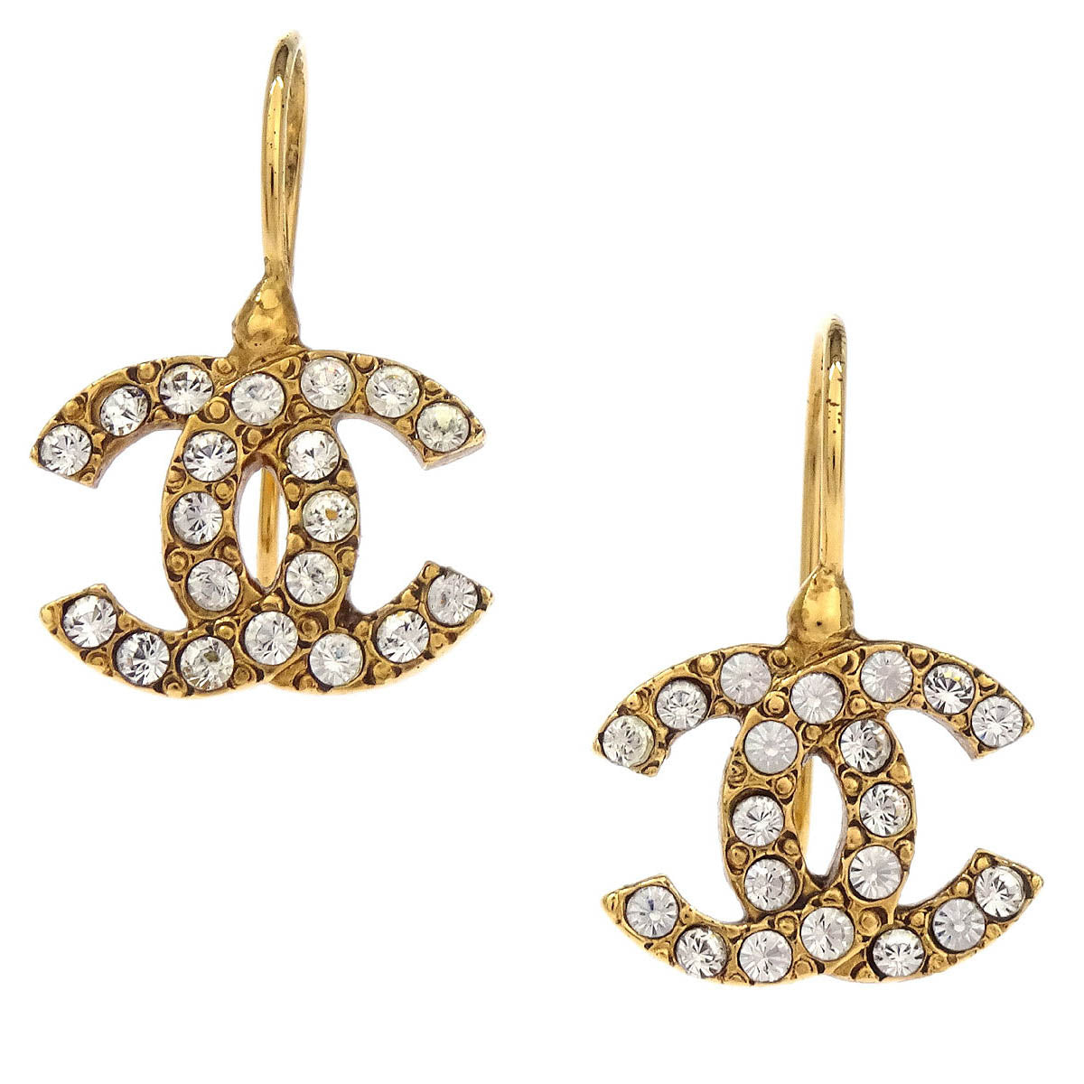 Chanel CC Piercing Earrings Gold Rhinestone 02A