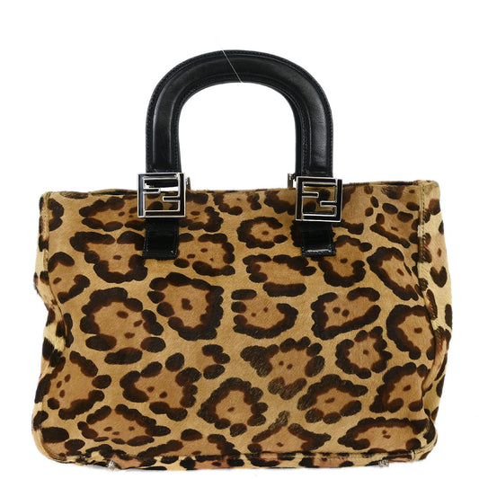 Fendi * Brown Pony Hair Leopard Tote Bag