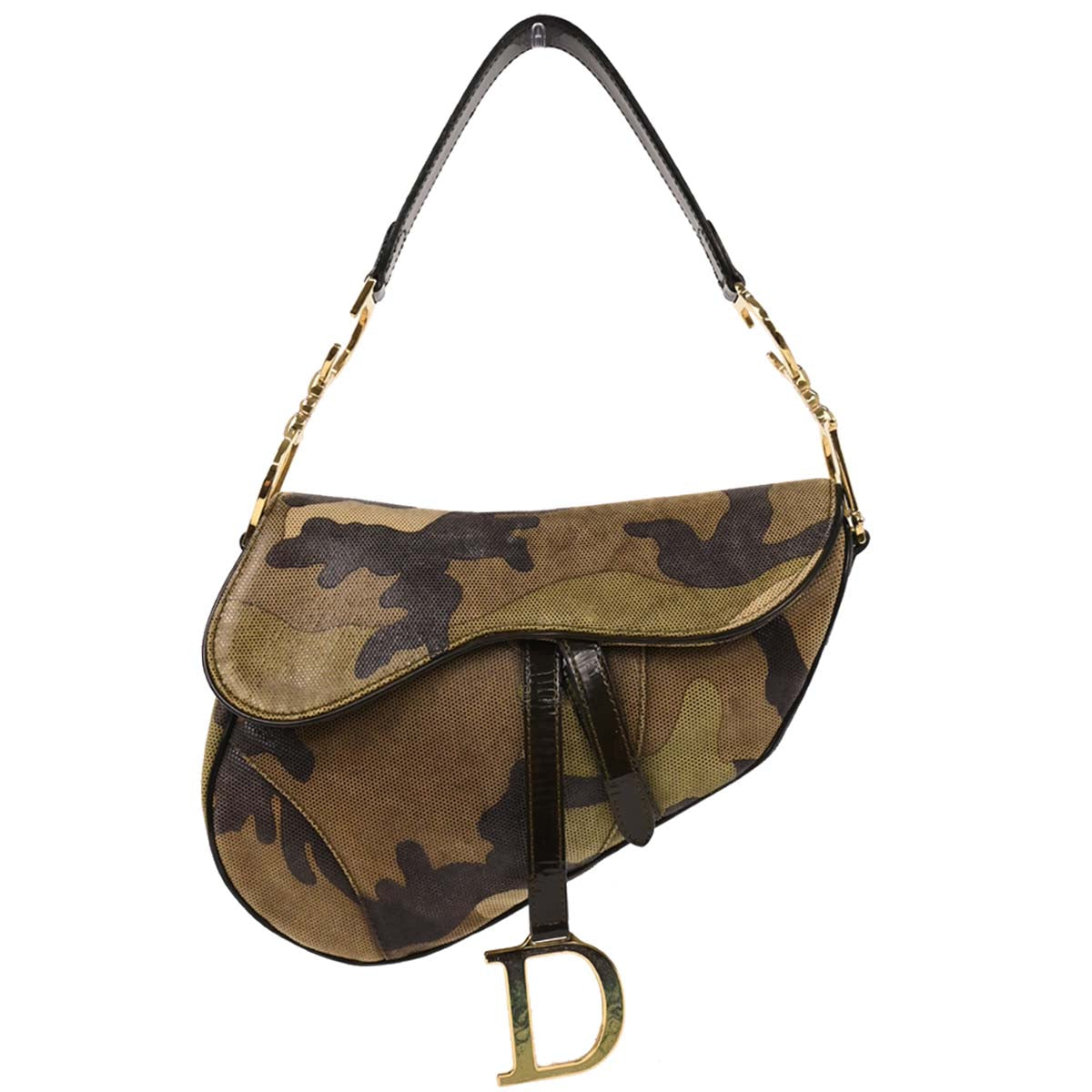 Christian Dior Green Canvas Camouflage Saddle Handbag