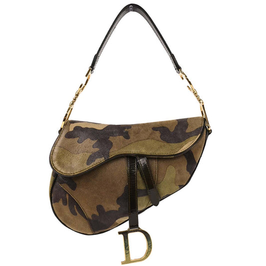 Christian Dior Green Canvas Camouflage Saddle Handbag
