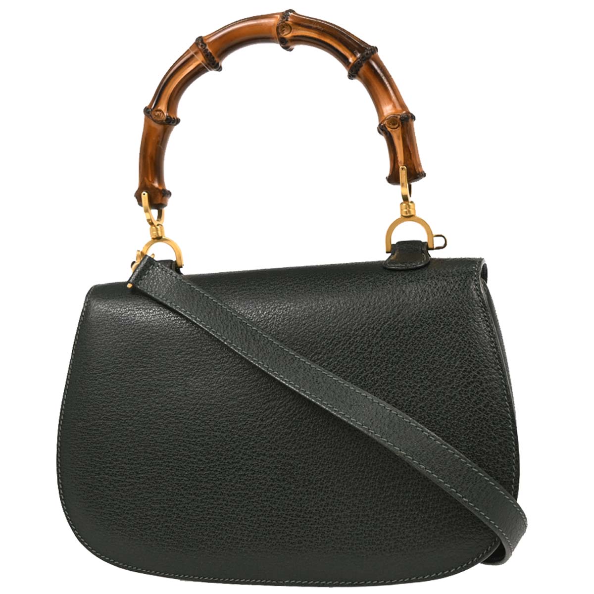 Gucci Dark Green Pigskin Bamboo 2way Shoulder Handbag
