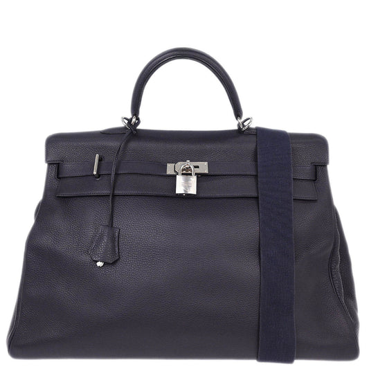 Hermes Blue Indigo Togo Kelly 50 Retourne 2way Shoulder Handbag