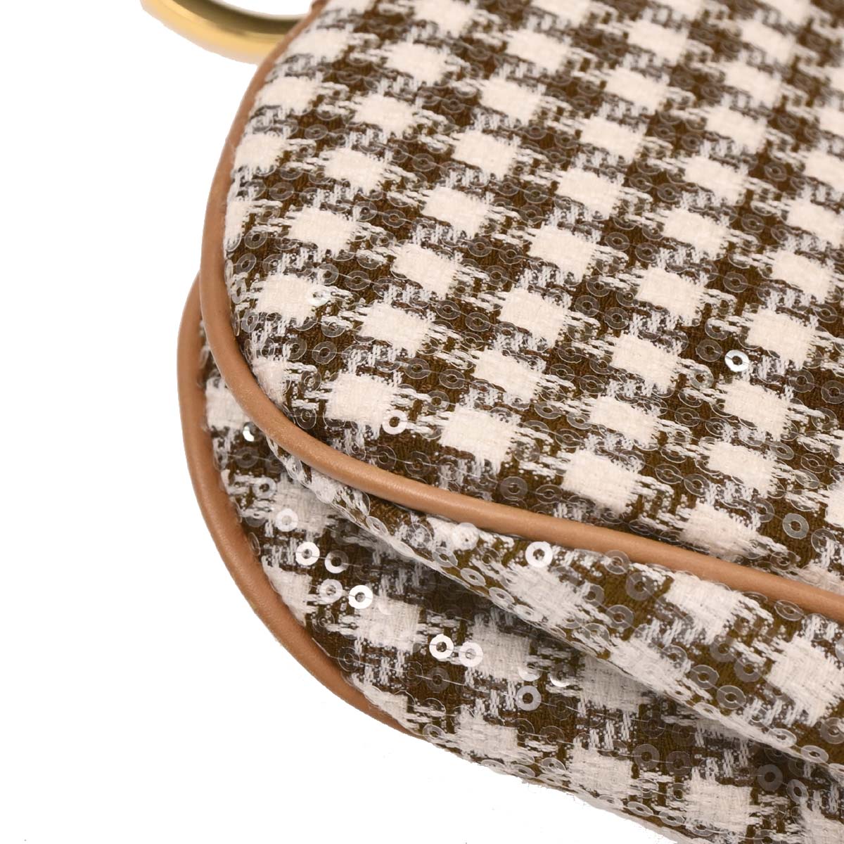 Christian Dior Brown Tweed Sequins Double Saddle Handbag