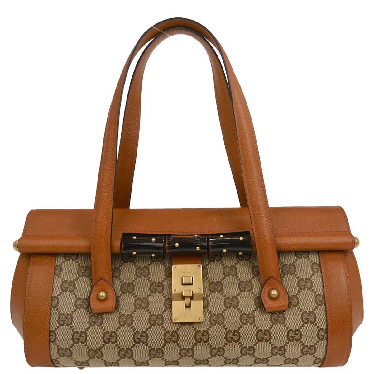Gucci Brown Canvas Bamboo GG Handbag