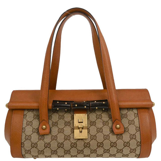 Gucci Brown Canvas Bamboo GG Handbag