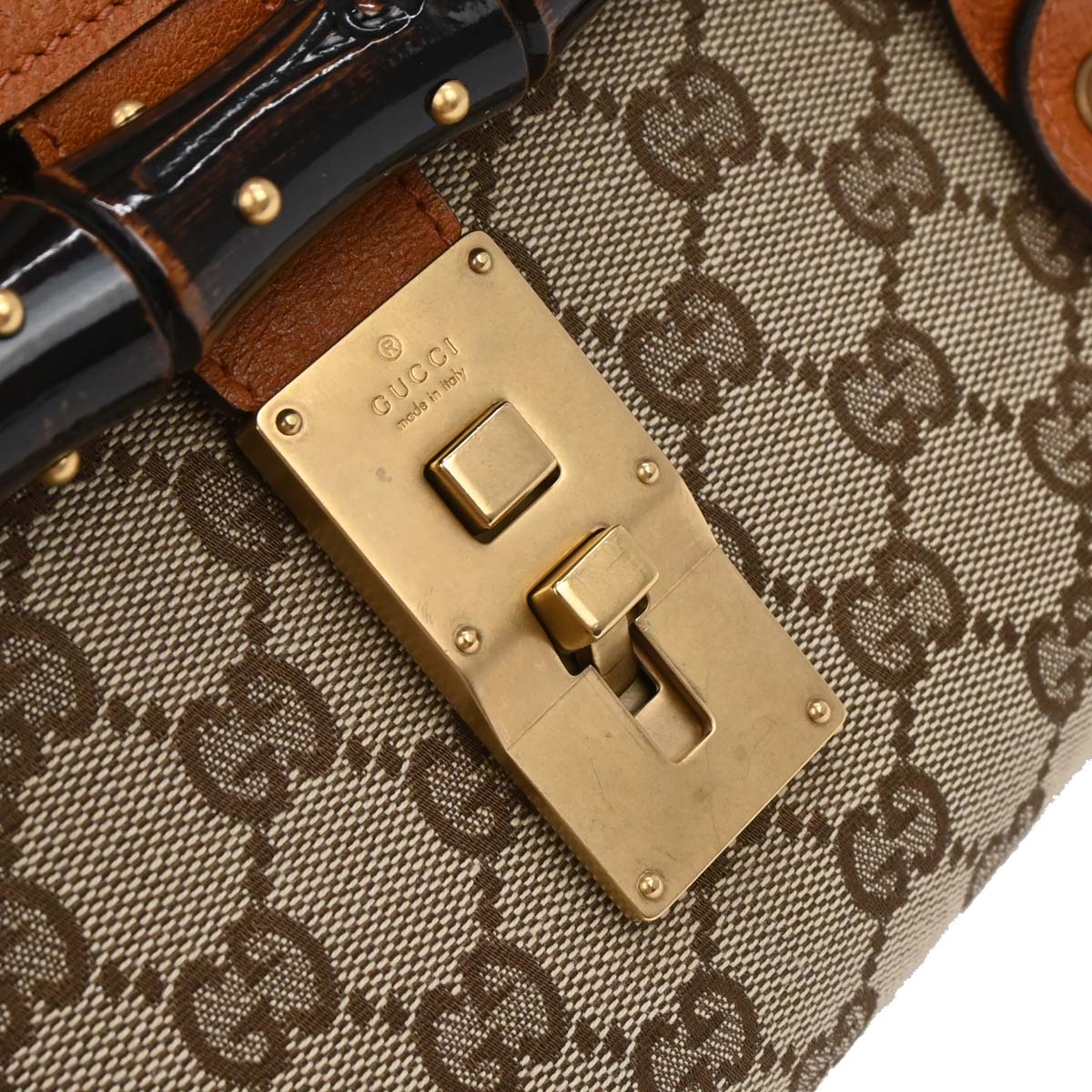 Gucci Brown Canvas Bamboo GG Handbag