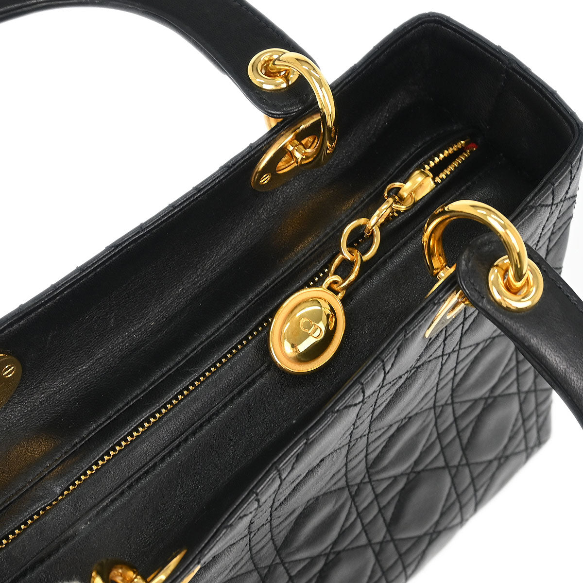 Christian Dior Black Lambskin Medium Lady Dior Cannage 2way Shoulder Handbag
