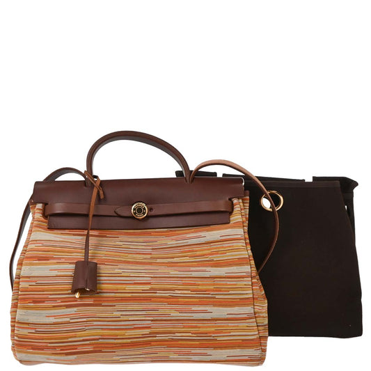 Hermes Havane Vibrato Toile Officier Herbag PM 2 in 1 2way Shoulder Handbag