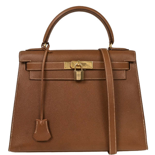 Hermes Gold Courchevel Kelly 28 Sellier 2way Shoulder Handbag