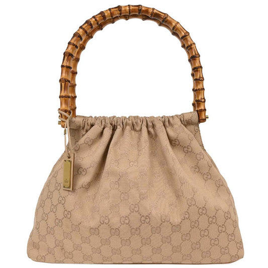 Gucci Beige Canvas Bamboo GG Handbag