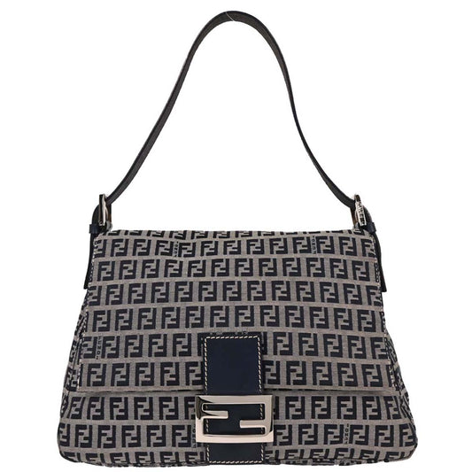 Fendi Navy Gray Zucchino Mamma Baguette Handbag