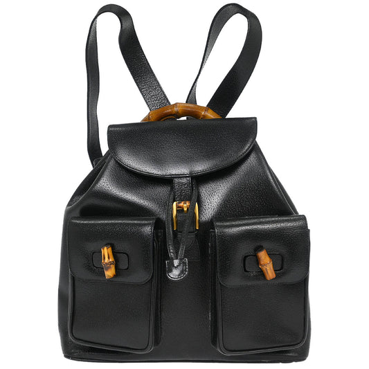 Gucci Black Pigskin Bamboo Backpack