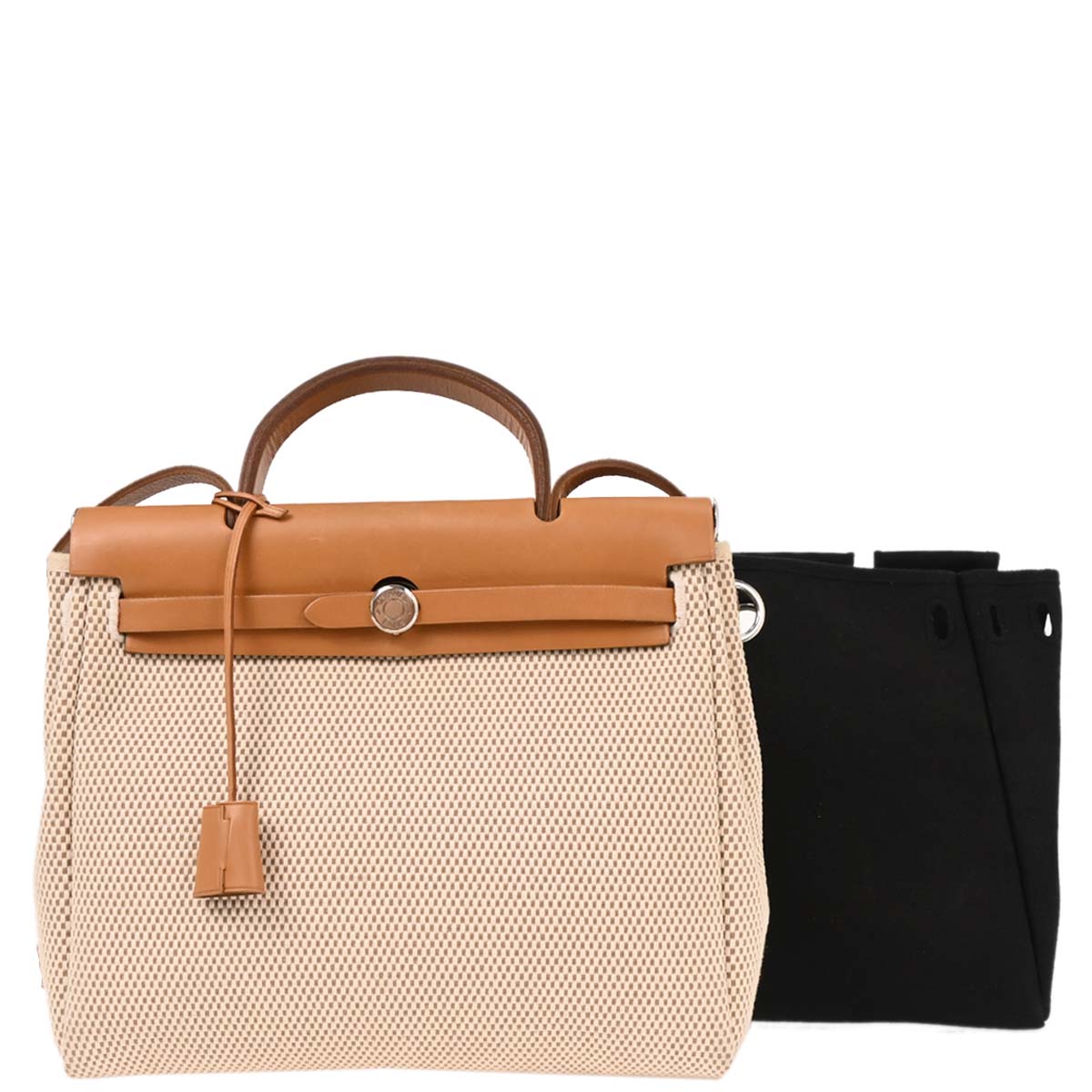 Hermes Beige Black Toile GM Officier Herbag PM 2 in 1 Handbag