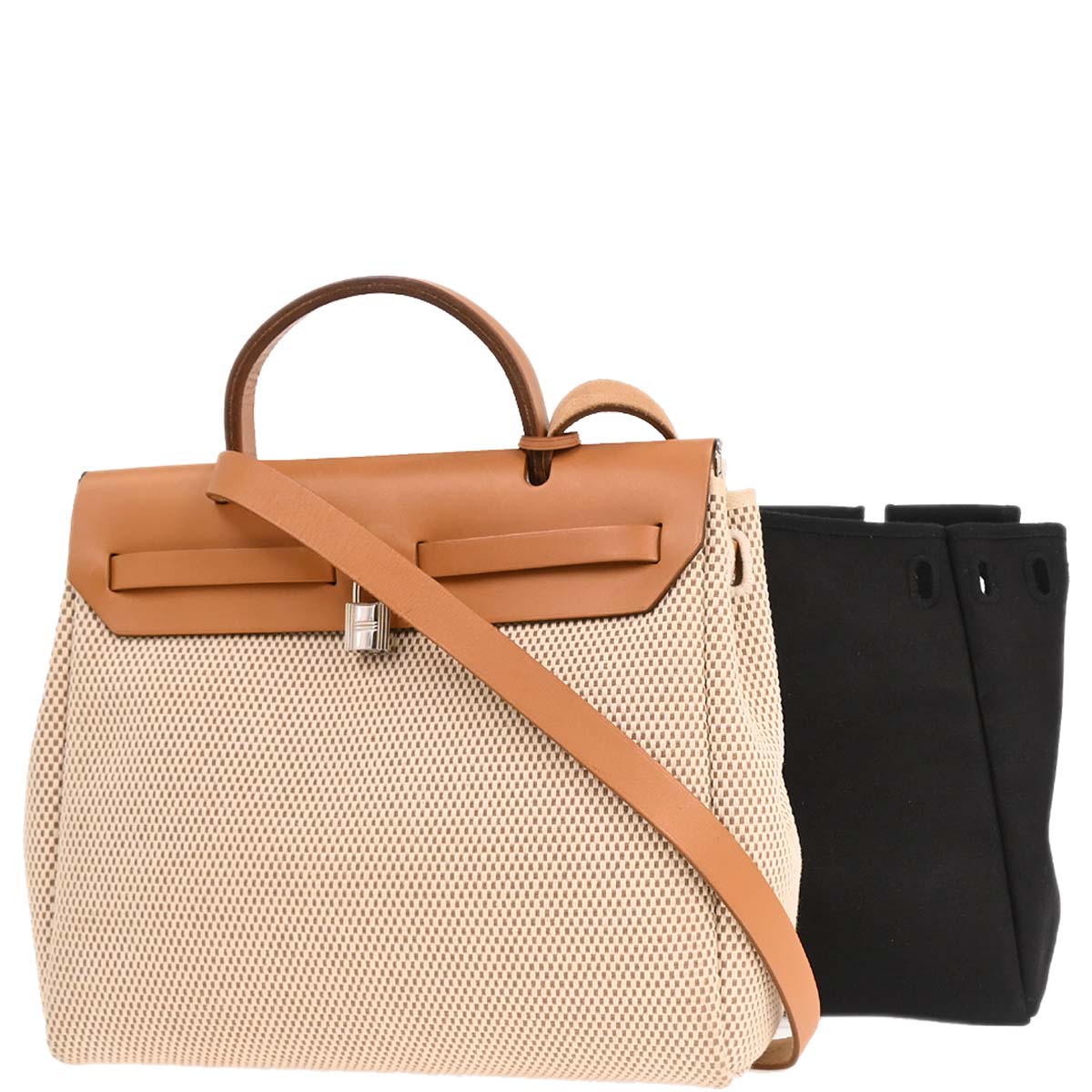 Hermes Beige Black Toile GM Officier Herbag PM 2 in 1 Handbag