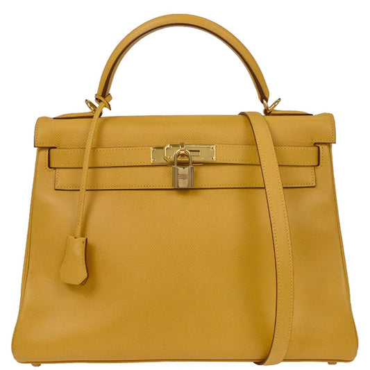 Hermes Jaune Courchevel Kelly 32 Retourne 2way Shoulder Handbag