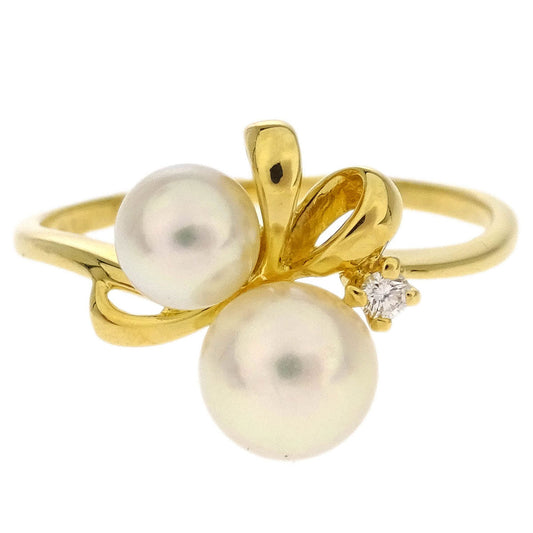 Mikimoto Ring 18K Genuine Pearl Diamond Gold #49