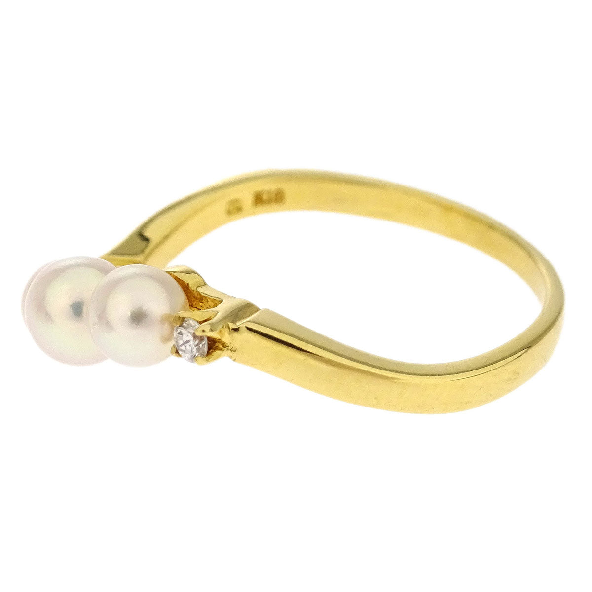 Mikimoto Ring 18K Genuine Pearl Diamond Gold #52