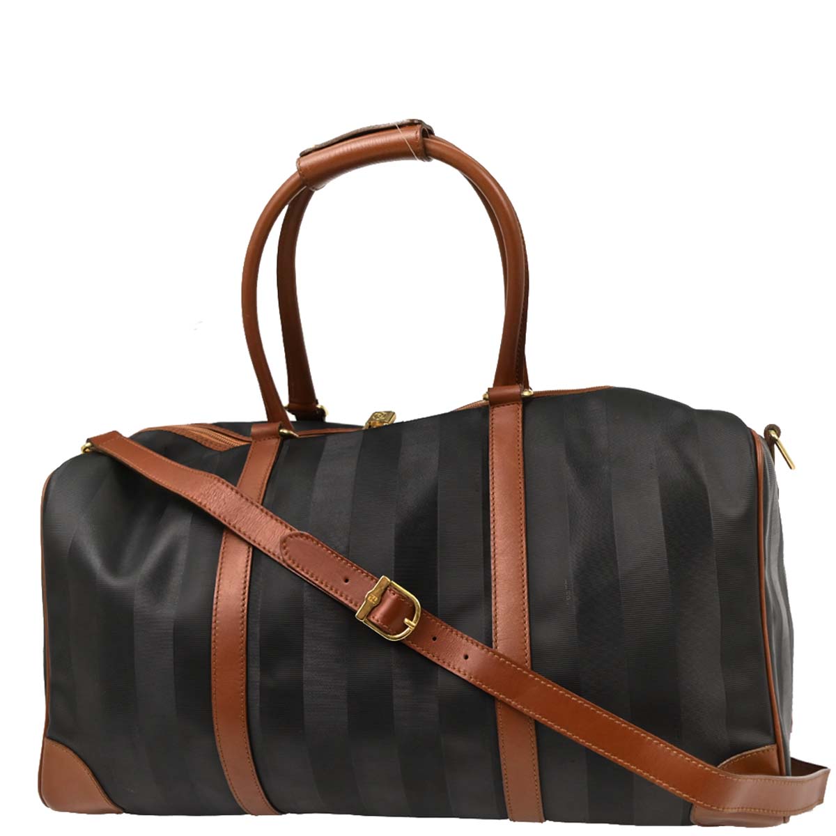 Fendi Black PVC Pequin 2way Shoulder Duffle Handbag