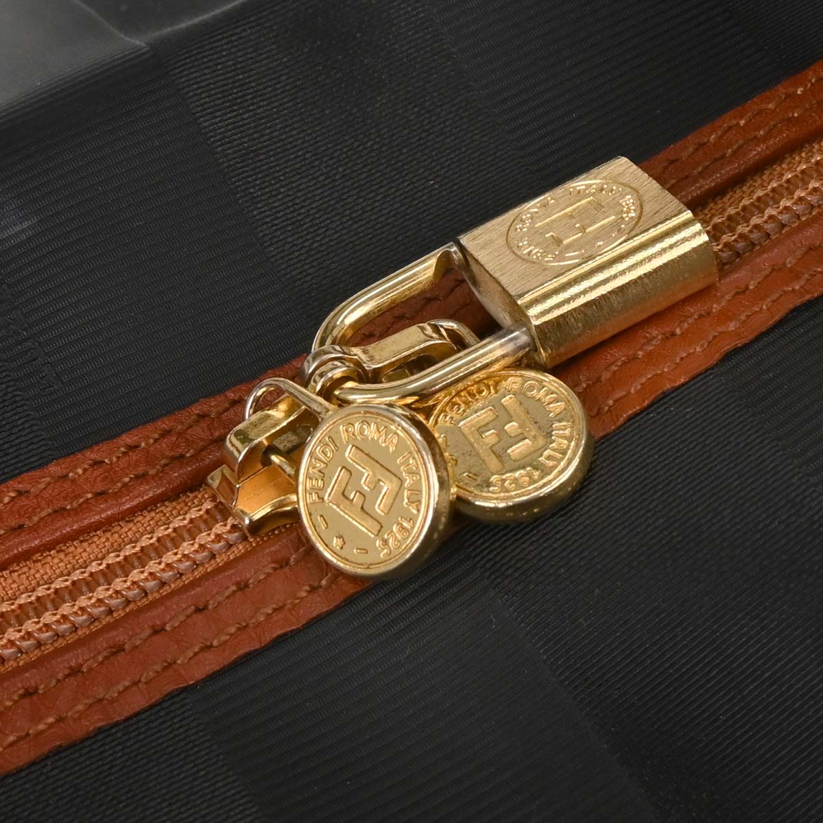 Fendi Black PVC Pequin 2way Shoulder Duffle Handbag