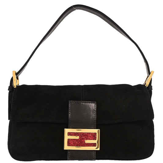 Fendi Black Suede Baguette Handbag