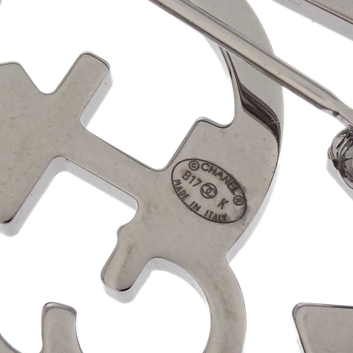 Chanel Brooch Pin Rhinestone Silver Red