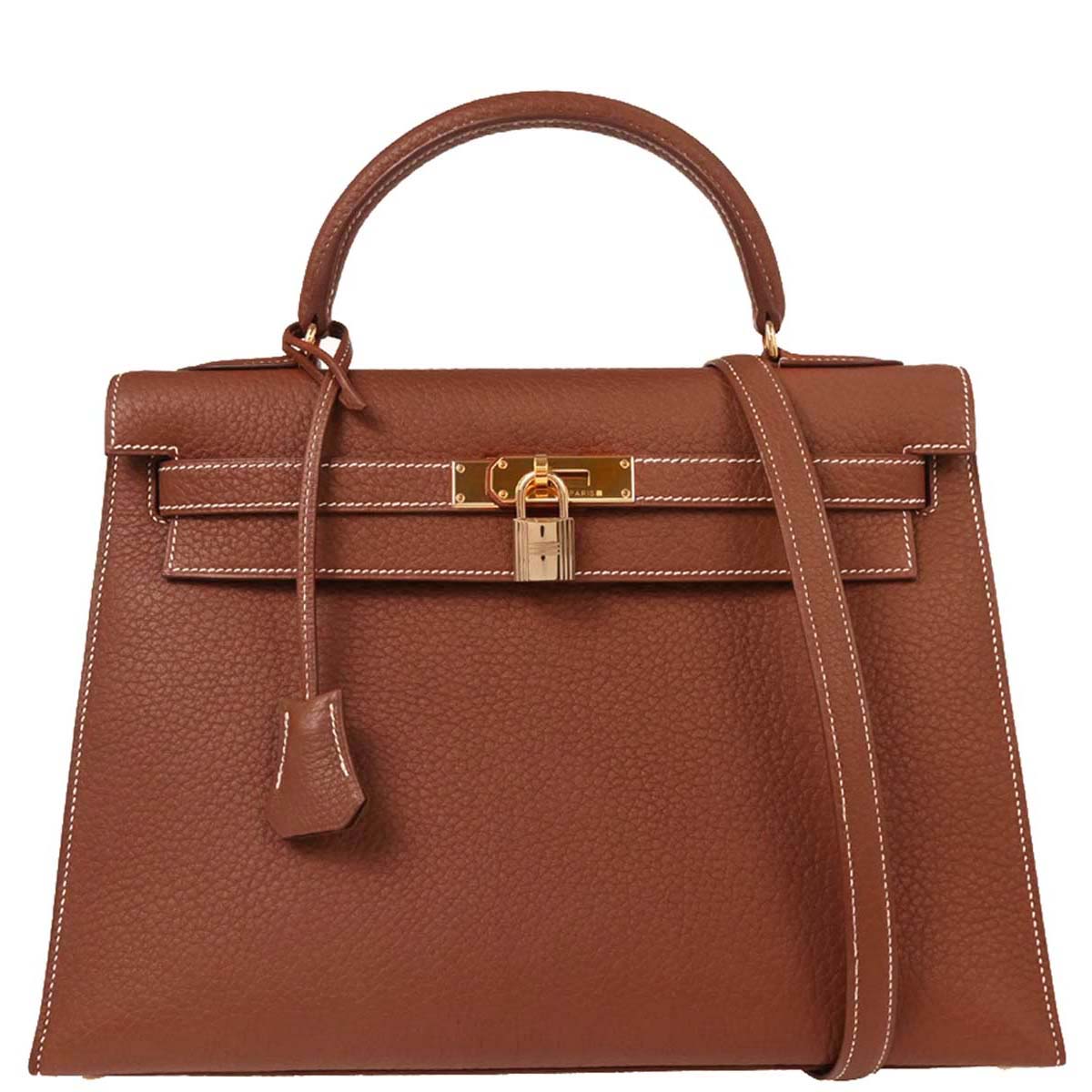 Hermes Brique Togo Kelly 32 Sellier Handbag