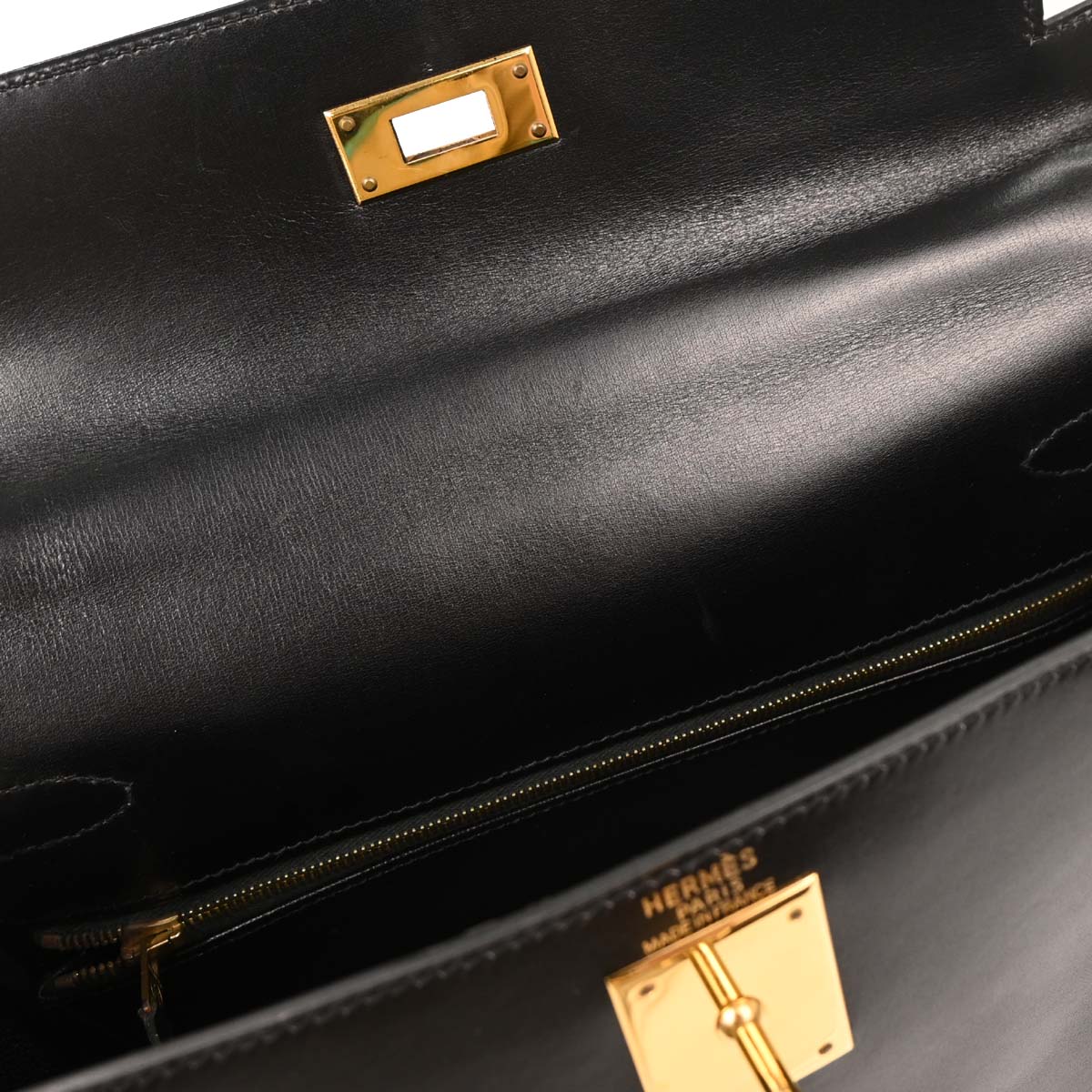 Hermes Black Box Calf Kelly 28 Retourne 2way Shoulder Handbag