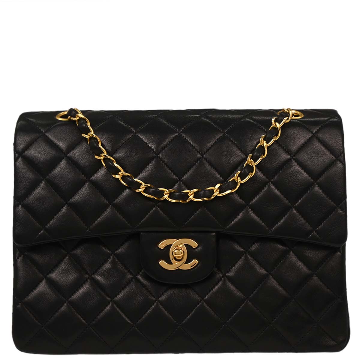 Chanel Black Lambskin Tall Medium Classic Double Flap Shoulder Bag