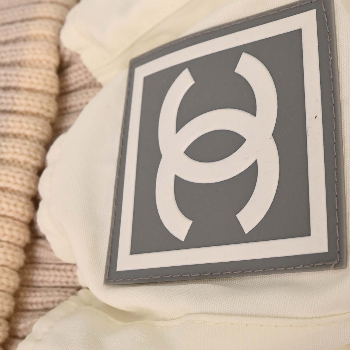 Chanel White Sport Line Knit Cap #M Small Good