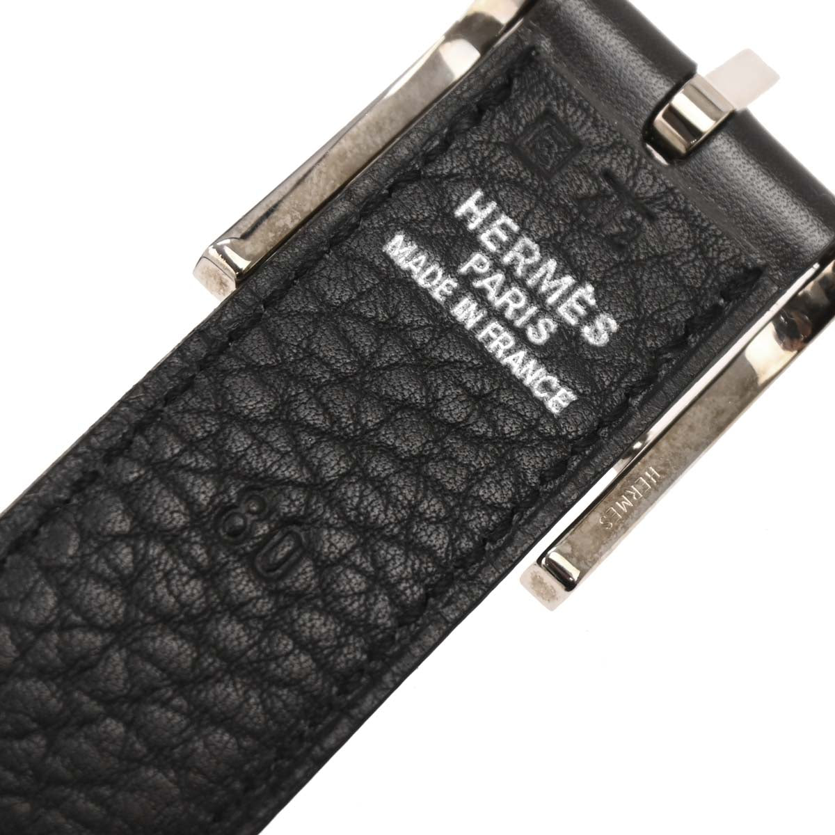 Hermes Black Ardoise Box Calf Togo Belt #80 Small Good