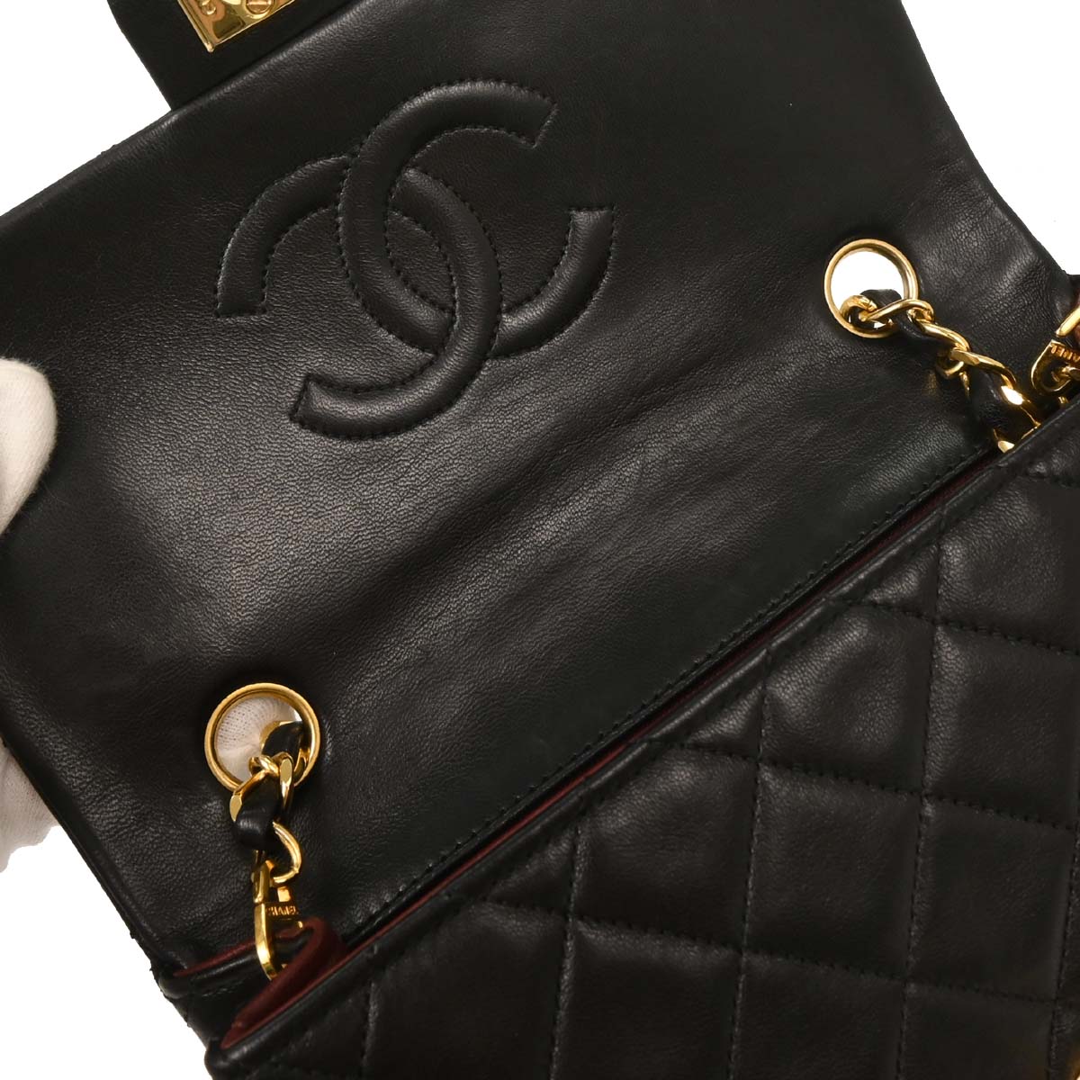 Chanel Black Lambskin Classic Square Flap Shoulder Bag