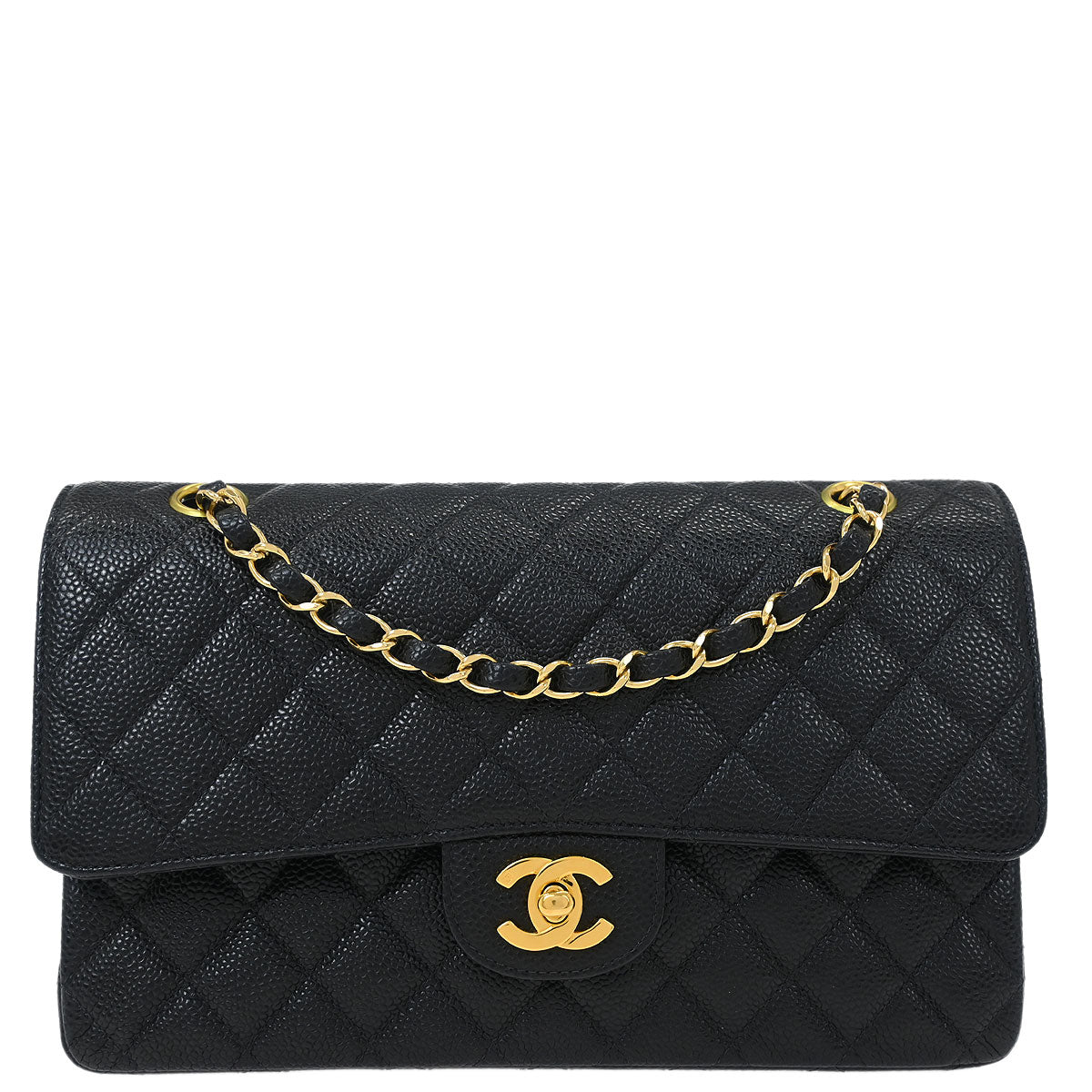 Chanel 1997-1999 Black Caviar Medium Classic Double Flap Shoulder Bag